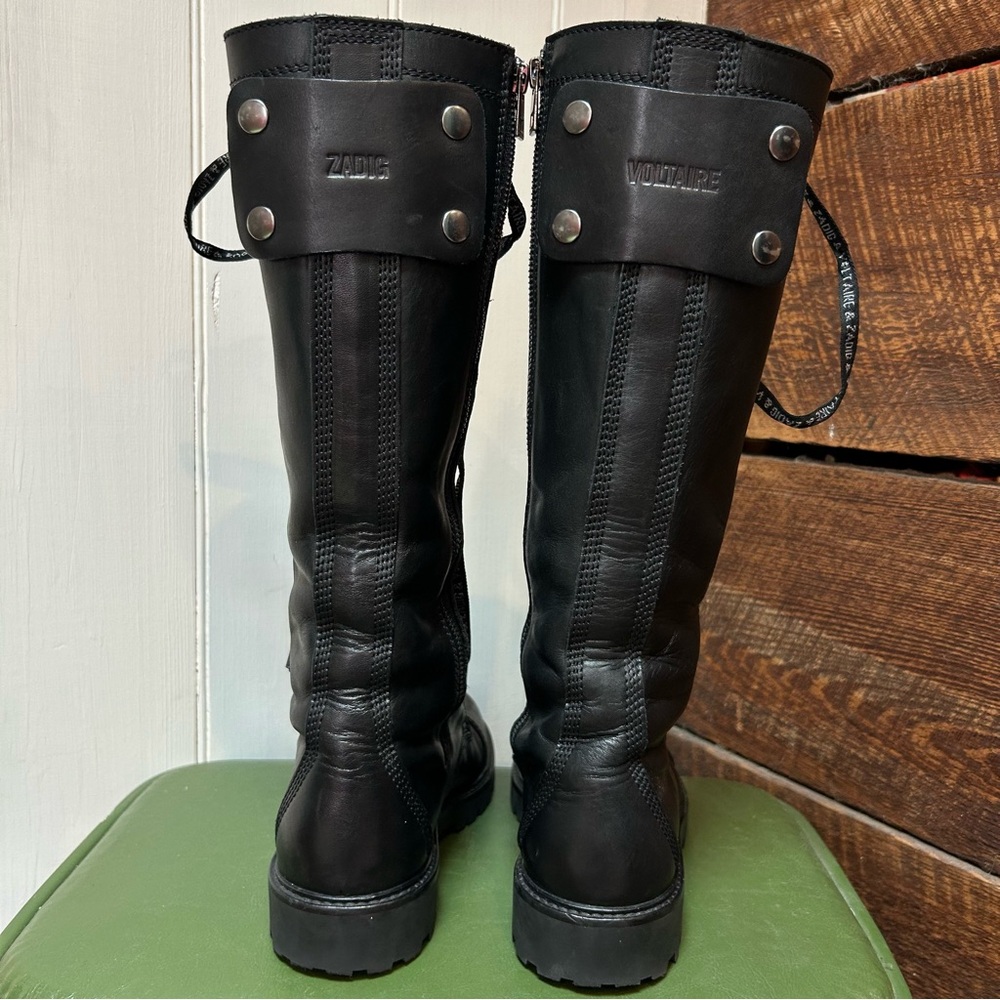 Zadig & Voltaire Goth / Industrial Leather Lace Up Tall Combat Moto Boots 37 - Picture 7 of 13
